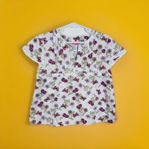 Y2K Vintage Babydoll Cotton Girls 6x Butterfly Floral Print Henley Neckline Pink